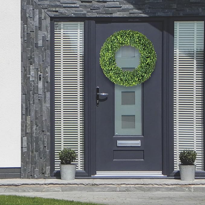 Wreaths, 20" Wreath, Boxwood Wreaths for Front Door, for Spring, Summer, Fall or Winter Wreath,Used for Farmhouse, Room Indoors,Outdoors, corridors, Offices. (Green)
