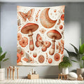Ambesonne Mandala Tapestry Twin Size, Medieval Witchcore Art Mushroom Butterfly and Crescent with Leafy Details, Wall Hanging Bedspread Bed Cover Wall Decor, 68" X 88", Dark Salmon Eggshell