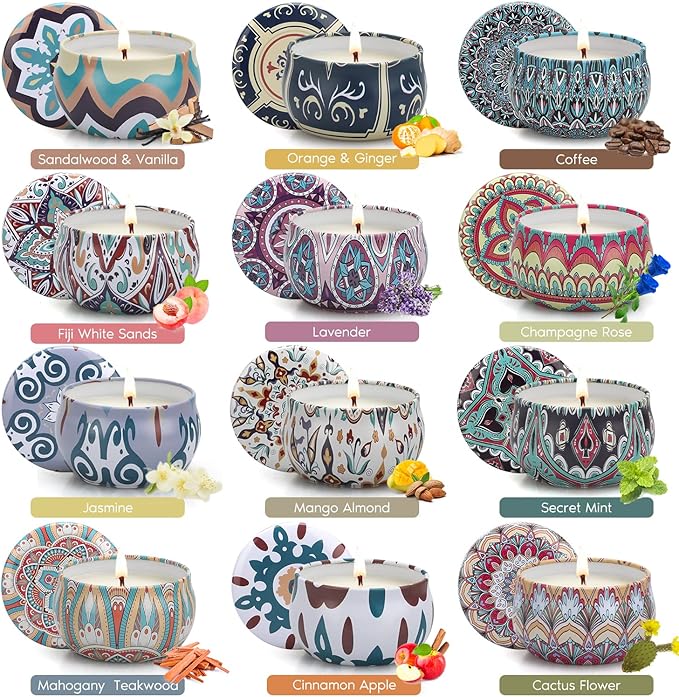 12-Pack Decorative Scented Candle Gift Set, Soy Wax Aromatherapy Candles for Home Decor, Relaxing Scents for Everyday Mood & Gifting