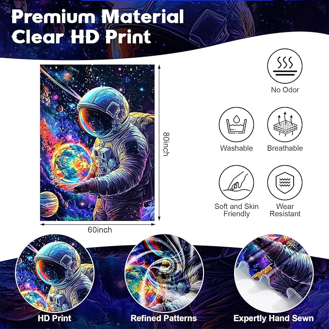 NYZE Astronaut Space Tapestry for Bedroom, Glow in the Dark Room Decor Wall Tapestries, Cool Galaxy Planet Wall Hanging, Wall Hanging for Men Guys Gamer Room Dorm Living Room 60x80 in