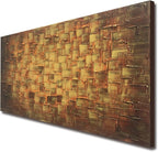 MyArton Textured Abstract Squares Canvas Wall Art Hand Painted Modern Golden Yellow Oil Painting Picture for Home Decoration Ready to Hang 40x20inch