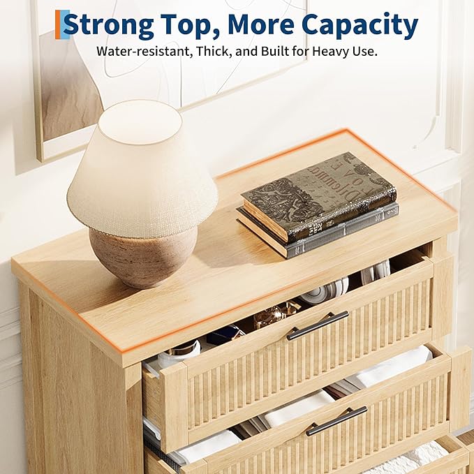 Garvee Fluted Dresser for Bedroom, Chest of Dressers 35.4" Tall Dresser for Closet with 4 Fluted Dressers Chest with Clothes Storage Cabinet, Drawer Organizer for Bedroom, Living Room, Closet, Hallway