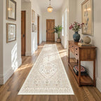Runner Rug 2x10, Ultra-Thin Kitchen Rugs Non Slip Washable Rugs for Entryway Rug, Kitchen Runner Low Pile Vintage Soft Carpets for Living Room, Bathroom Bedroom (Cream/Beige,2'x10')