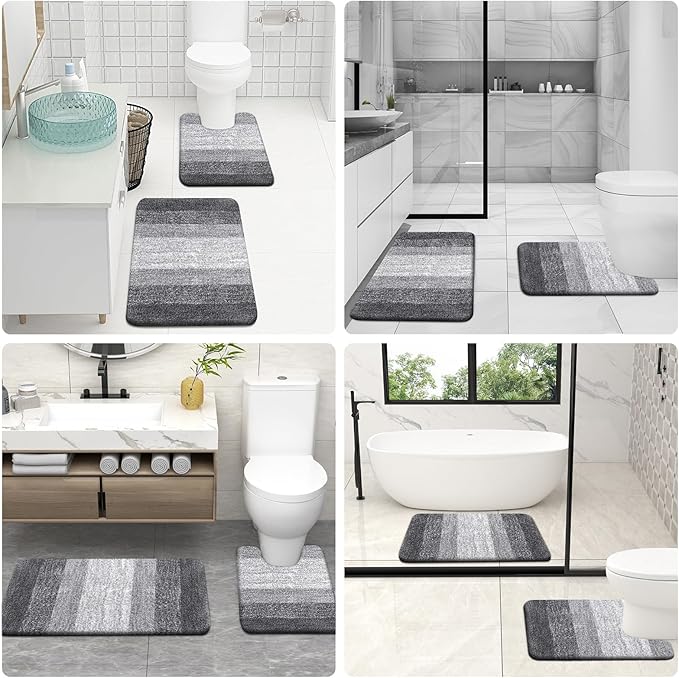 OLANLY Bathroom Rug Set 2 Piece, Soft Absorbent Microfiber Bath Mats and U-Shaped Contour Toilet Rug, Non-Slip, Machine Wash Dry, Plush Shaggy Bath Mats for Bathroom (30"x20"+24"x20", Grey)