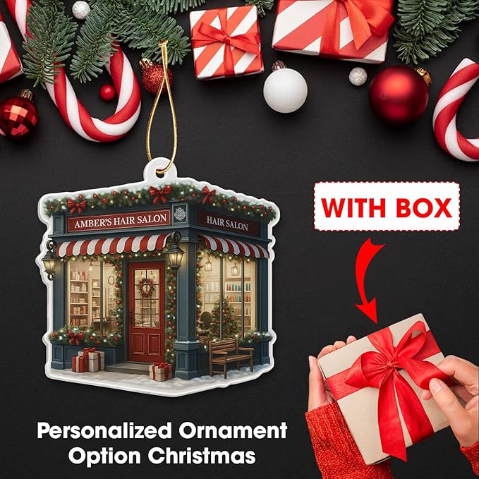 Personalized Hair Salon Christmas Ornament 2025, Custom Name Wooden or Acrylic Ornament, for Hairdresser, Stylist Keepsake, Beauty Salon Christmas Tree Decoration