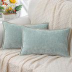 decorUhome Spring Chenille Soft Cozy Throw Pillow Covers 12x20 Set of 2, Modern Farmhouse Boho Velvet Decorative Pillow Cases with Stitched Edge for Couch Sofa Bed Home Decor, Aqua Haze