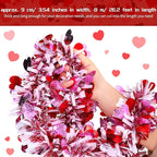 26.2 Feet Valentine's Day Heart Tinsel Garland Love Party Metallic Tinsel Shiny Garland Hanging Decoration for Valentine Wedding Anniversary Party Supplies
