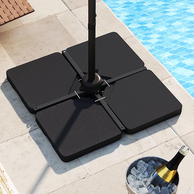 Tangkula 4 Piece 220 Lbs Umbrella Base, Offset Umbrella Weights with 4 Square HDPE Plate & 4 Connection Metal Hooks, Handle, Water & Sand Fillable Cantilever Umbrella Stand for Patio, Garden, Pool