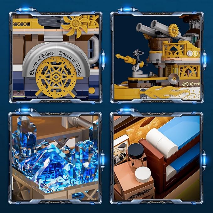 Steampunk Steamship Lighting Building Bricks Set - Steamboat Model Pirate Ship Destroyer Playset Collection Display kit with Minifigures 1792 Pcs for Adults & Teens & Steampunk Lovers