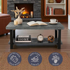 Pomona 2-Tier Rectangular Coffee Table - 42-Inch Reclaimed Wood Top with Lower Shelf Storage and Metal Legs - Farmhouse Rustic Industrial Style Living Room & Office Furniture (Slate Gray)