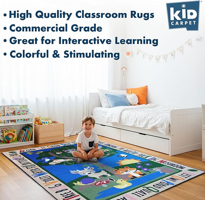 KIDCARPET.COM Forest Alphabet Learning Rug 7'6"x 12' Rectangle, Educational Classroom Rug, Kids Learning Play Mat | Area Rug for Bedroom or Playroom