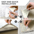 X-Protector Rug Tape - 8 Pcs Set - White Anti-Slip & Anti-Curling Carpet Tape for Hard Floors - Premium Rug Pad Gripper - Ideal Carpet Corner Grippers to Keep Your Carpet in Place & Make Corners Flat