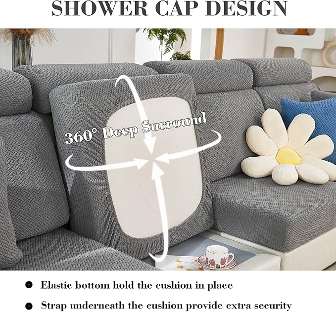 Sofa Covers Couch Covers for Sofa Pet Friendly Couch Cushion Covers Universal Sofa Covers Washable Stretch Slipcovers for Sectional Sofa (Texture Gray, 2 Seats + Chaise Cover)