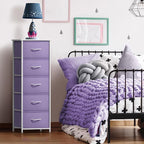 Sorbus Fabric Dresser for Kids Bedroom - Chest of 5 Drawers, Tall Storage Tower, Clothing Organizer, for Closet, for Playroom, for Nursery, Steel Frame, Fabric Bins - Wood Handle (Purple)