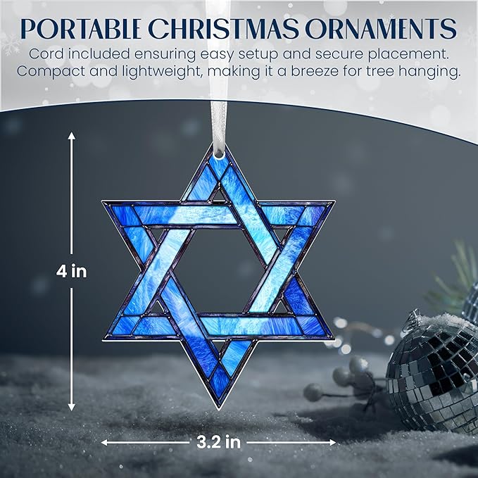FLAGWIX Christmas Hanukkah Gifts for Women Men - Acrylic Christmas Ornament for Tree Decorations - Hamsa Hand Ornaments Decor, Star of David Tree Topper, Spiritual Religious Gifts for Mom Grandma