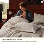 Bedsure Cotton Duvet Cover King - 100% Cotton Waffle Weave Linen Color Duvet Cover, GentleSoft™ and Breathable King Bedding Set for All Season, 3 Pieces, 104"x90"