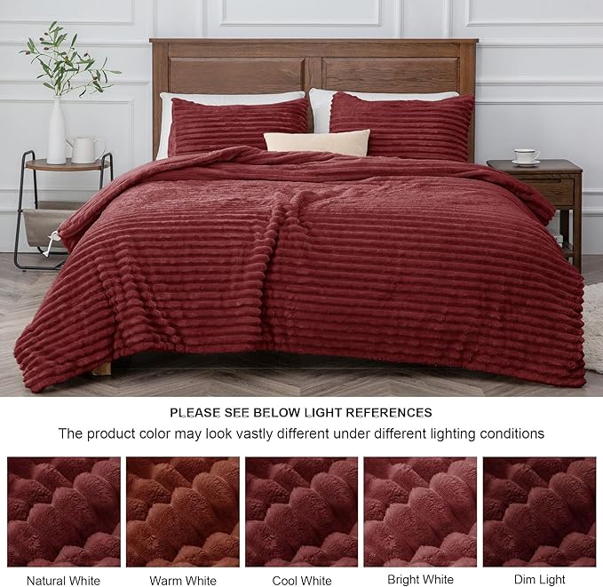 BEDELITE Fleece Twin Comforter Set -Super Soft & Warm Fluffy Burgundy Bedding, Luxury Fuzzy Heavy Bed Set for Winter with 1 Pillow case