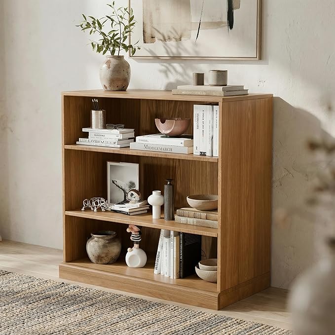 Casaphoria 31" H Wooden Bookshelves, 3 Tier Heavy Duty Bookshelf with Adjustable Shelves, Farmhouse Bookshelf with 16" Deep Storage Space for Living Room,Bedroom & Home Office