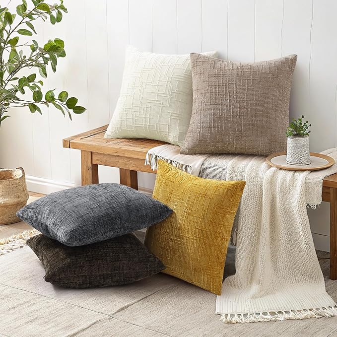 decorUhome Spring Oatmeal Chenille Euro Sham Throw Pillow Covers 26x26 Set of 2 Textured Soft Cozy Slubby Couch Pillow Covers Modern Farmhouse Boho Decorative Pillow Cases for Bed Sofa Living Room