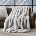 EVERGRACEHOME Luxury Faux Fur Throw Blanket, Soft Fluffy Faux Mink Blankets for Bed, Couch, Sofa, Thick Cozy Plush Warm Fur Throws with Reversible Velvet, Frosted White Wolf, 50"x60"