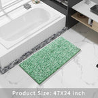 Yimobra Luxury Bathroom Rugs, 47x24, Extra Soft Chenille Mats for Bathroom Non Slip, Fluffy Long Matts for Tub, Plush Shaggy Carpet Runner, Water Absorbent, Machine Washable, Light Green & Green