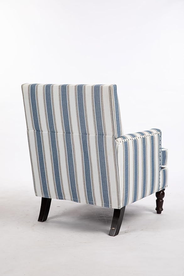 KEIKI Vintage Striped Accent Chair with Nailhead Trim, Upholstered Lounge Armchair for Living Room, High Back Reading Chair Bedroom