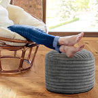 Round Stuffed Pouf Ottoman Foot Rest for Couch Round Ottoman with Foam Chunk Filling Stripe Faux Fur Ottomans for Living Room Floor (26"x18",Dark Grey)