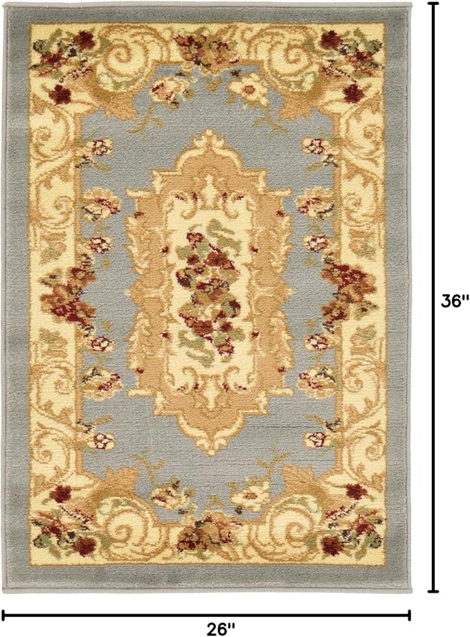 Rugs.com Chateau Collection Rug – 2' x 3' Light Blue Medium Rug Perfect for Entryways, Kitchens, Breakfast Nooks, Accent Pieces
