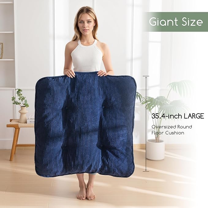 35" Washable Floor Pillow Cushion for Adults, Meditation Cushion Pillow, Extra Large Square Floor Sitting, Removable Tufted Corduroy Cover, for Tatami Living Room or Yoga, Navy, Machine Washable