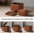 Square Ottoman with Storage Set of 2, Leather Coffee Table Ottoman, Multifunctional Foot Rest Stool with Storage for Living Room & Bedroom