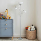 Brightech Sky Dome Double LED Floor lamp, Torchiere Super Bright Floor Lamp with 2 Reading Lamps for Living Rooms & Offices - Dimmable Tall Standing Lamp for Bedroom Reading - Tall Silver Pole