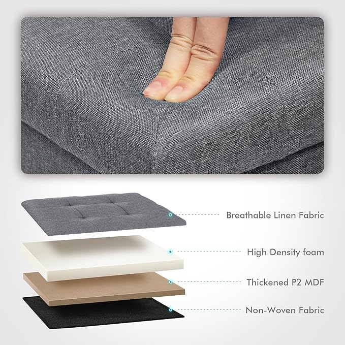 B FSOBEIIALEO Storage Ottoman Cube Foldable Footrest, Chest & Seat for Living Room, Nursery, Bedroom 12.6 Inch Cube (Linen Grey)