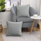 decorUhome Spring Chenille Soft Cozy Throw Pillow Covers 16x16 Set of 2, Modern Farmhouse Boho Velvet Decorative Pillow Cases with Stitched Edge for Couch Sofa Bed Home Decor, Neutral Gray