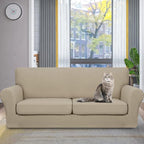 YEMYHOM Latest Checkered 3 Pieces Couch Covers for 2 Cushion Couch High Stretch Sofa Cover with 2 Extra Large Seat Cushion Covers Anti Slip Elastic Slipcovers (Khaki), 71"-91"(2 Cushions)
