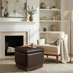 Swivel Storage Ottoman with Hidden Compartment, Square Faux Leather Footstool, Solid Acacia Wood Frame, 500 lbs Capacity, No Assembly Required, for Living Room & Bedroom