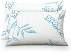 OMEO 2 Pack Bamboo Pillow Queen Size for Sleeping, Hypoallergenic Cooling Shredded Memory Foam Bed Pillows for Side, Back and Stomach Sleepers, Adjustable Loft and Washable Cover 20" x 30"