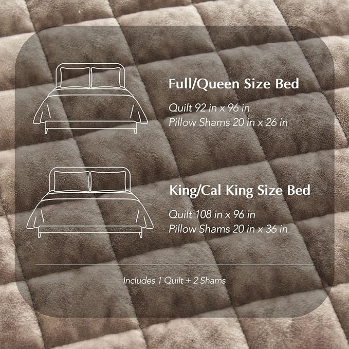 RECYCO Luxury Velvet Quilt King Size Bedding Set, Ultra Soft Velvet Comforter Set, Lightweight Quilted Channel Box Stitch Oversized Bedspread Coverlet for All Season, with 2 Shams, Natural Tan