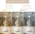 Arrrow LED Cordless USB-C Re-Chargeable Desk Lamp, 5200mAh Battery Operated with 3 Color Temperature 2700K-3000K-3500K and Fingertip Touch On/Off Plus Dimming in White