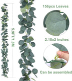 2 Pack Artificial Eucalyptus Garland Faux Silk Leaf Silver Dollar Eucalyptus Leaves Vines Handmade Garland Greenery Wedding Backdrop Indoor Outdoor Arch Wall Decoration