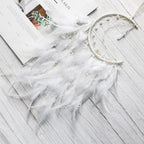 Dremisland Moon Dream Catcher with Fairy Lights-Handmade Feather Lucky Turquoise Pendant Beads Wall Hanging Ornament for Kids Bedroom Home Decoration,Art Craft Gift. (Pure White)