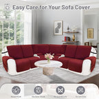 Recliner Sofa Covers 100% Waterproof Velvet L Shape Recliner Couch Covers for Dogs Pets Washable Anti Slip Recliner Slipcovers with Pockets (5 Seat Sofa with 2 Console, Wine Red)