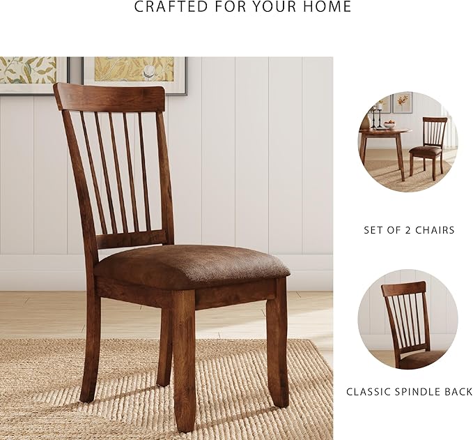 Signature Design by Ashley Berringer | Spindle Back 18" Dining Chairs (Set of 2) – Rustic Light Brown with Upholstered Cushioned Seat
