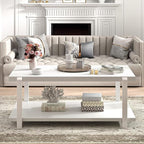 FOLUBAN White Coffee Table, Modern Rustic Wood and Metal Center Table with Storage Shelf, Rectangle Cocktail Tea Table for Living Room, 42 Inch