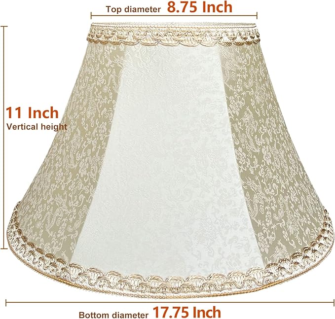 TOOTOO STAR Beige bell lamp shade, 8.75" top x 17.75" bottom x 11" straight height spider shade for Floor Light and Table Lamp, bohemian style decorative light yellow floral pattern