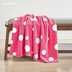 CozeCube Super Soft Fullfy Microfiber Reversible Knitted Blankets, Warm Cozy Fuzzy Plush Throw, Hot Pink and White Polka Dot Throw Blanket for Couch Bed Sofa, 60" x 80"
