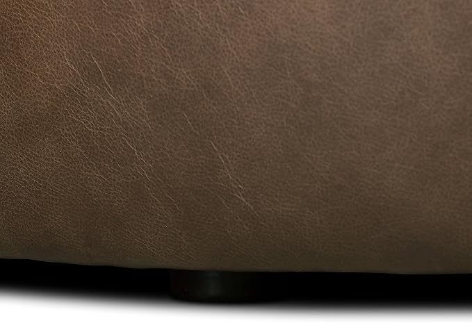 Poly & BARK Ascot Ottoman – 40" Round Pouf with Feather-Down Topper – Full-Grain Leather Upholstered Pouf Ottoman for Living Room – Vintage Italian Leather in Cocoa Brown
