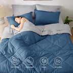 Bedsure California King Comforter Set - 7 Pieces Reversible Slate Blue Bedding, California King Size Bed Set for All Seasons, Bed in a Bag with Down Alternative Comforter, Sheets, Pillowcases & Shams
