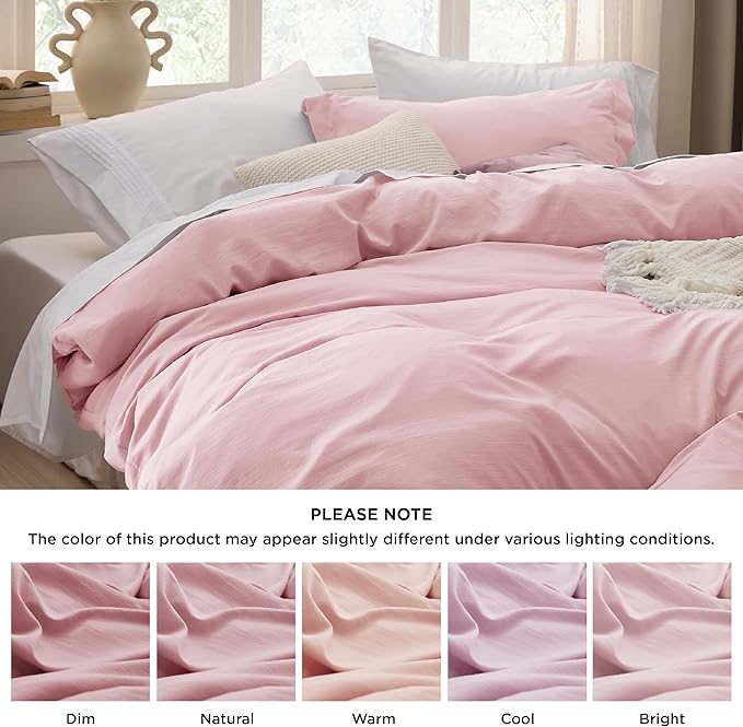Bedsure Pink Duvet Cover Full Size - 3 Pieces Prewashed Extra Soft Cotton-Like Polyester Bedding Set, Includes 1 Duvet Cover 80x90 Inches with Zipper Closure & 2 Pillow Shams, Comforter Not Included
