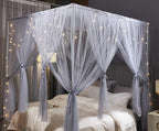 VETHIN 4 Corners Post Princess Bed Canopy Curtain Double Layer Cozy Drape Netting 4 Opening Mosquito Net for Girls & Adults Bedroom Decoration Accessories (Double Gray, 53" W*78" L*82"*H/(Full))