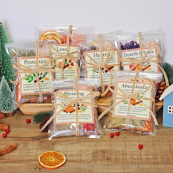 6 Packs Simmer Pot Mix,Blessings Potpourri Simmer Pot Kit with Blessing, Abundance, Love, Hearth & Spice, Protection, Hearth Stovetop Potpourri for Christmas Fall Winter House Warming Hostess Gift